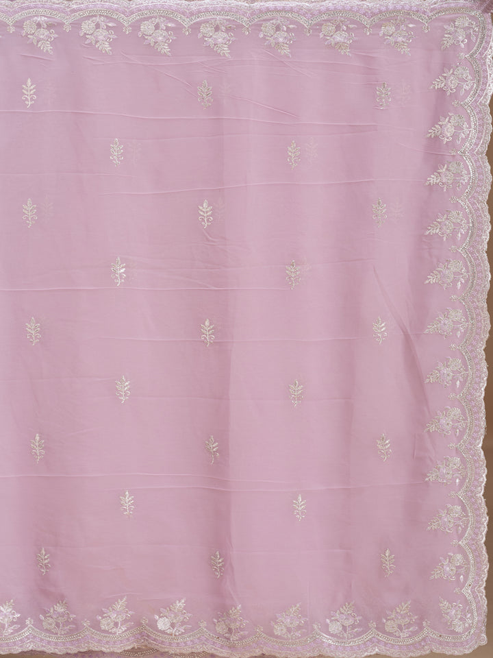 Lavender Threadwork Georgette Saree