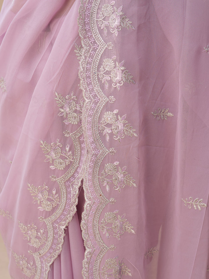 Lavender Threadwork Georgette Saree