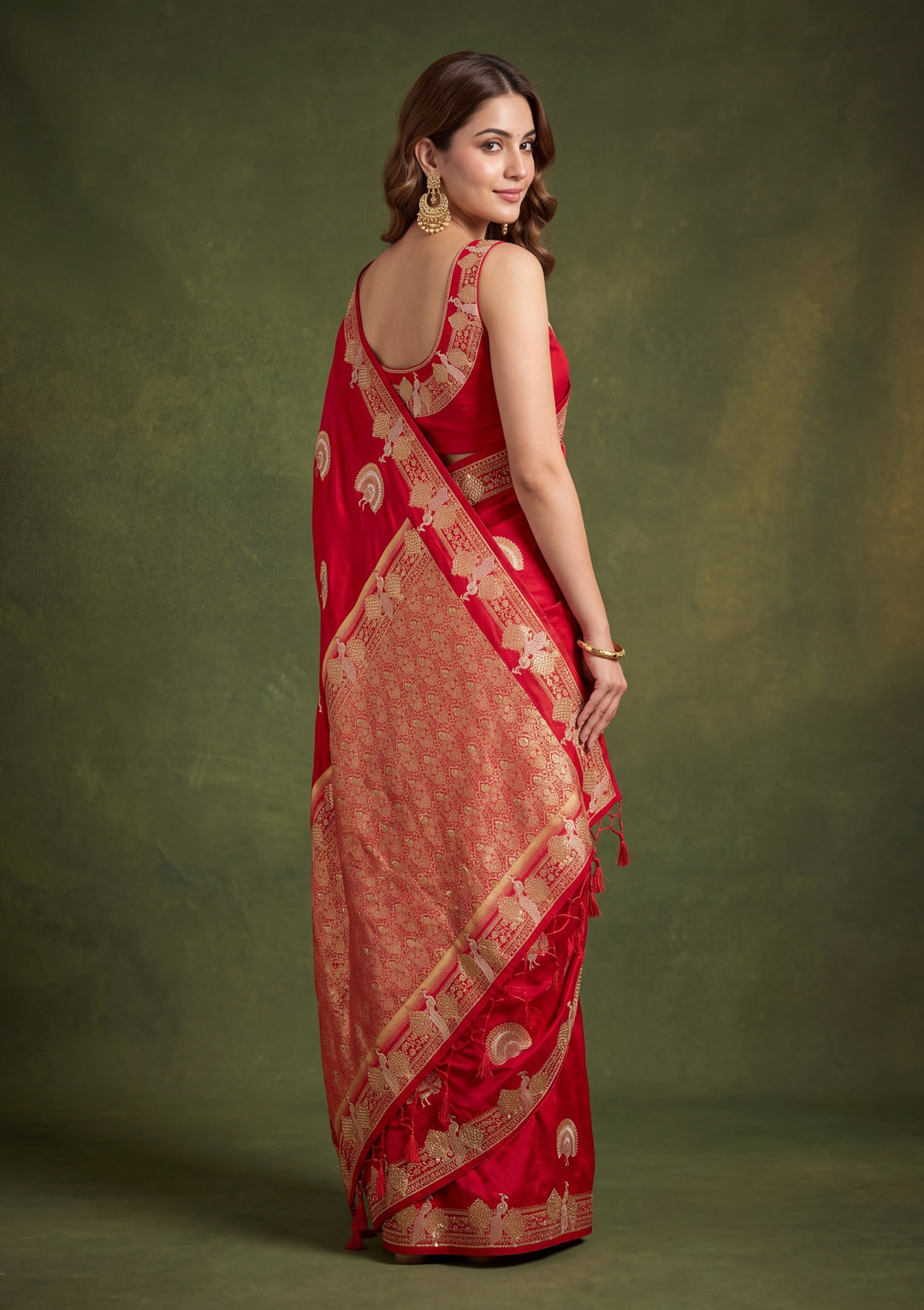 Red Art Silk Jaal Cutdana Saree With Matching Blouse Piece