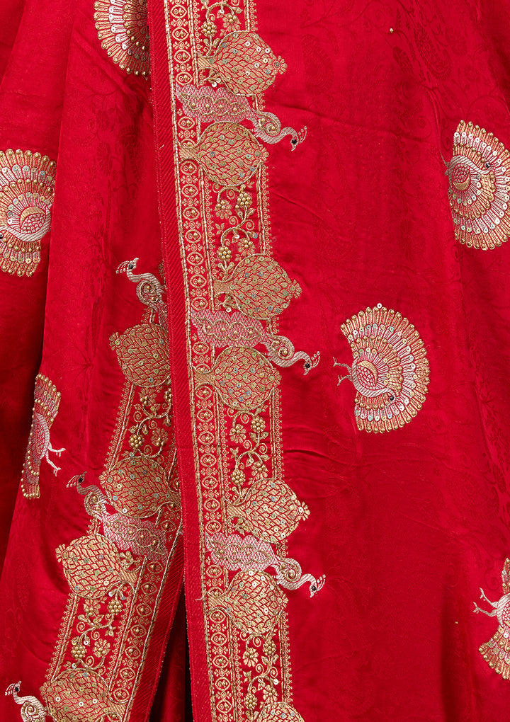 Red Art Silk Jaal Cutdana Saree With Matching Blouse Piece