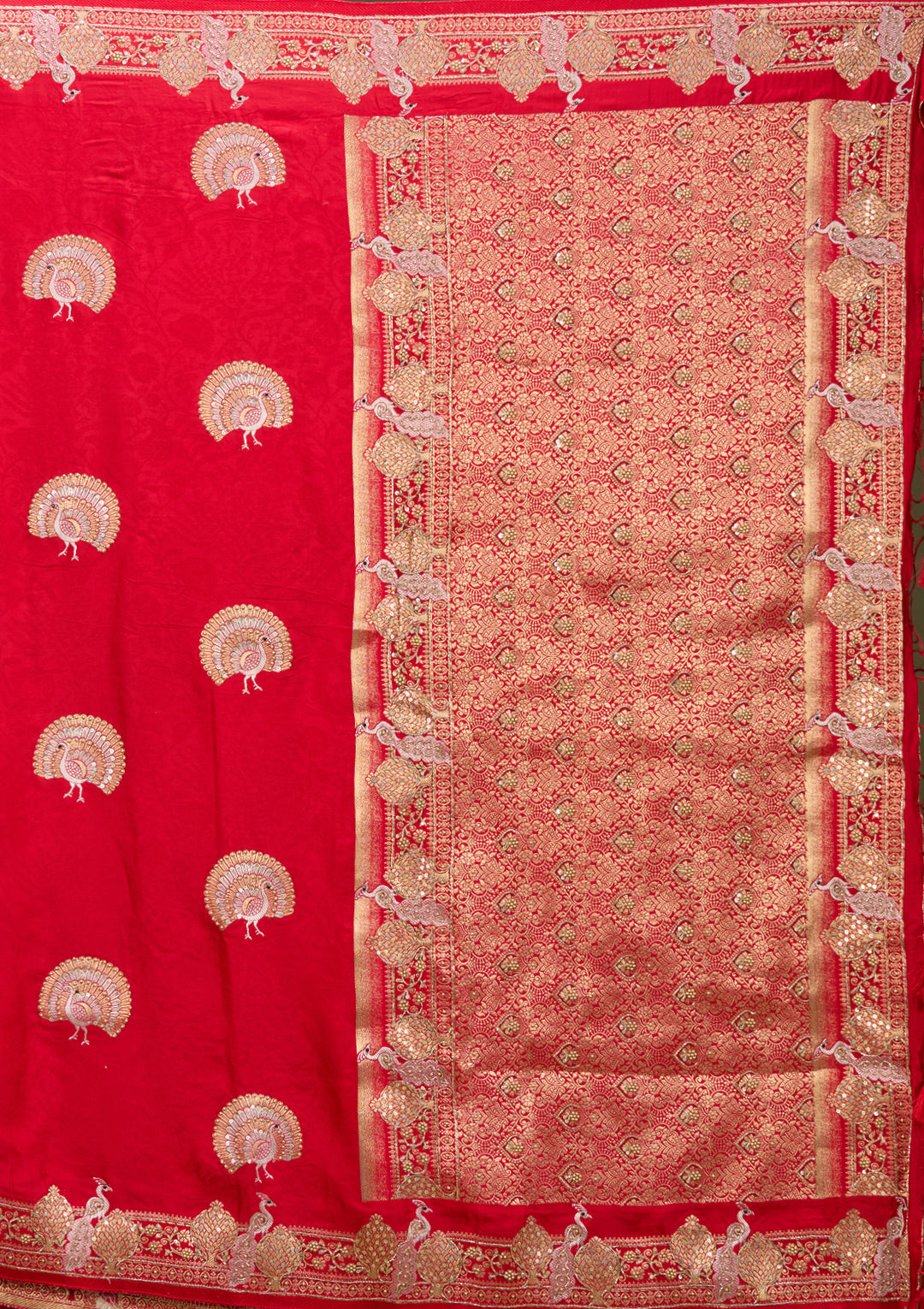 Red Art Silk Jaal Cutdana Saree With Matching Blouse Piece