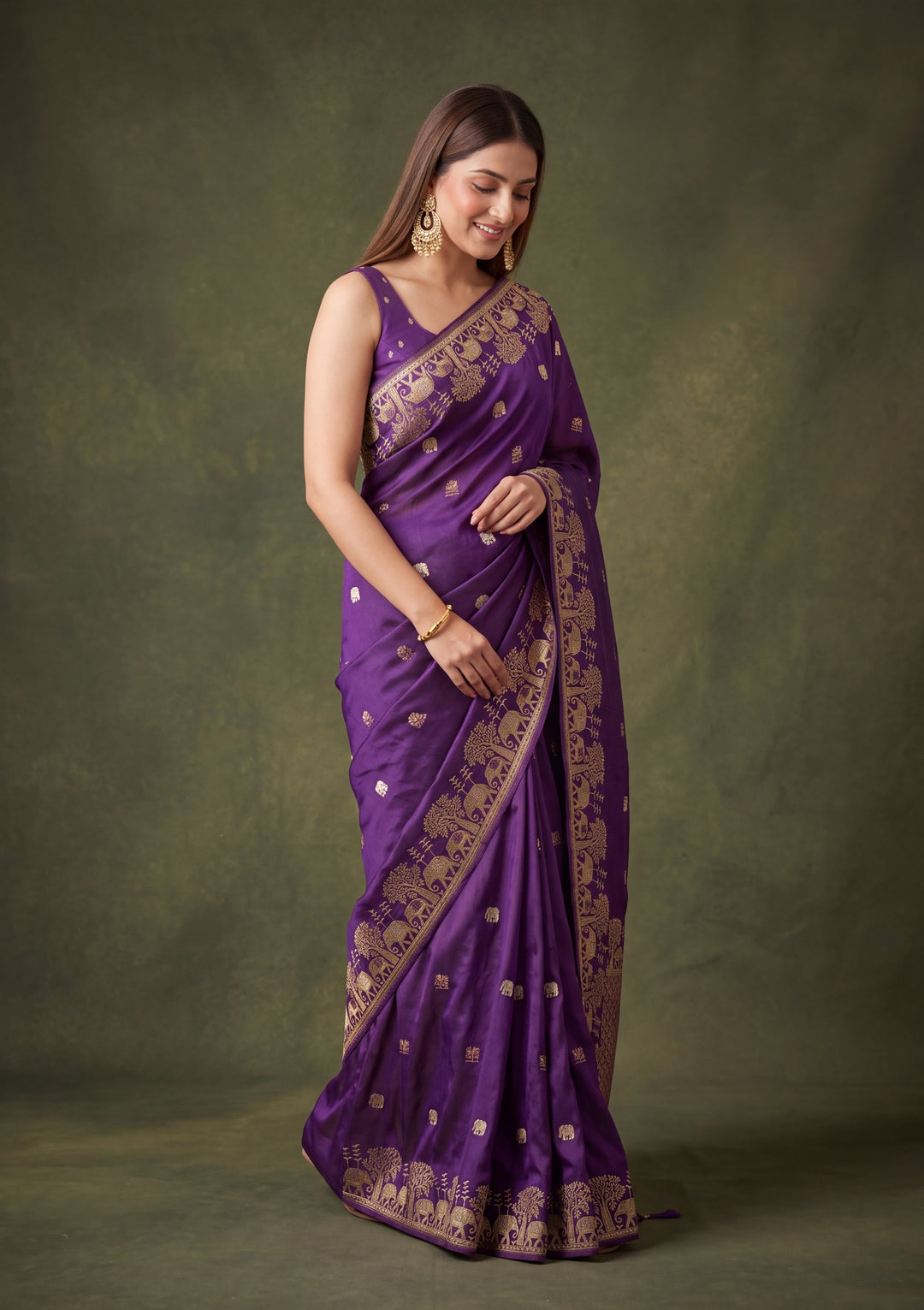 Purple Art Silk Buti Saree With Matching Blouse Piece
