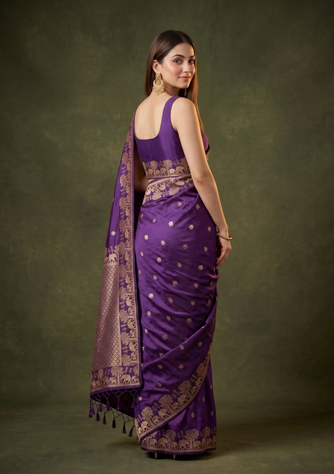 Purple Art Silk Buti Saree With Matching Blouse Piece