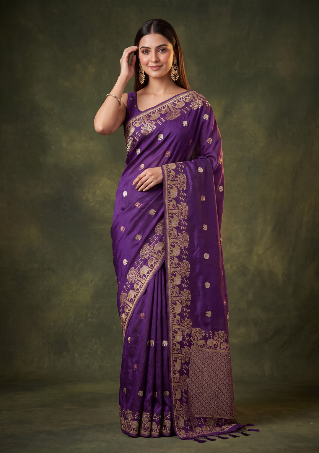 Purple Art Silk Buti Saree With Matching Blouse Piece
