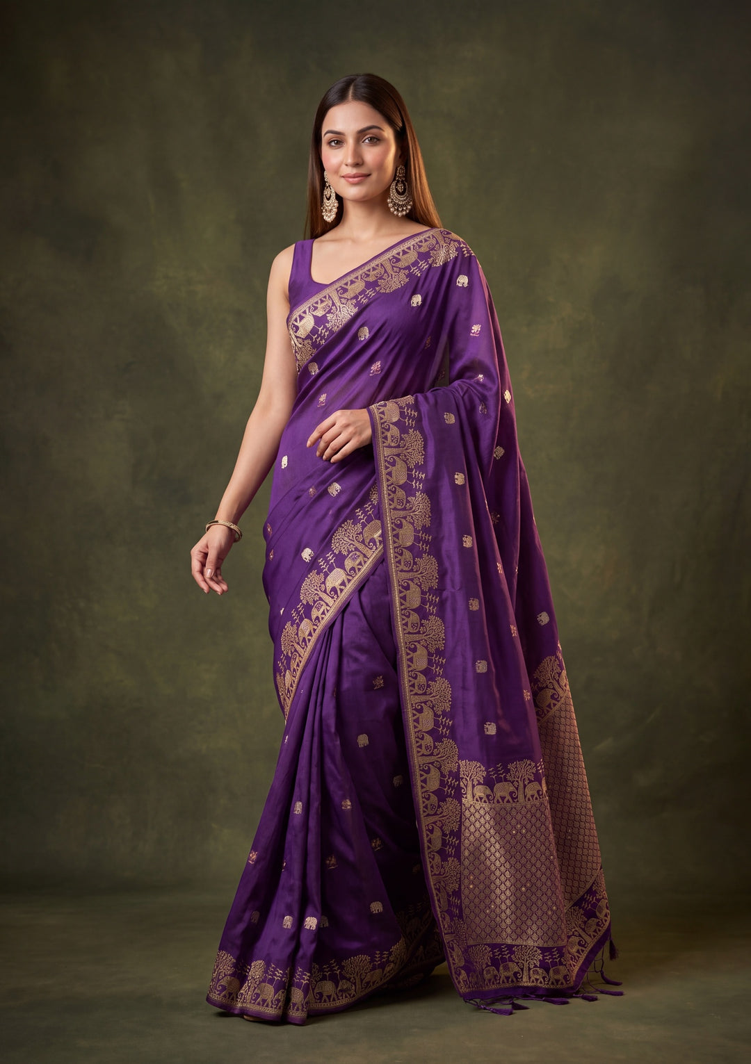 Purple Art Silk Buti Saree With Matching Blouse Piece