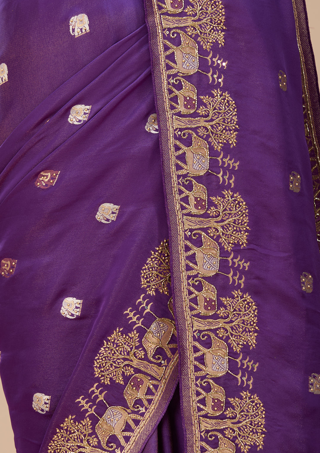 Purple Art Silk Buti Saree With Matching Blouse Piece