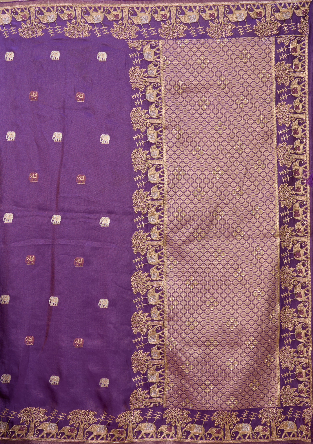 Purple Art Silk Buti Saree With Matching Blouse Piece