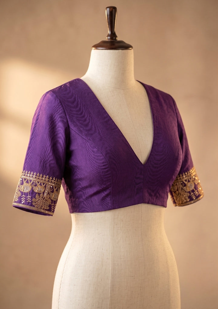 Purple Art Silk Buti Saree With Matching Blouse Piece