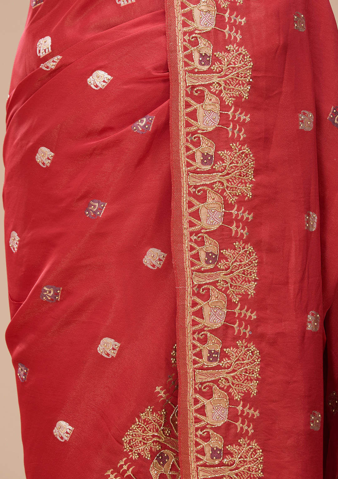 Red Art Silk Buti Saree With Matching Blouse Piece