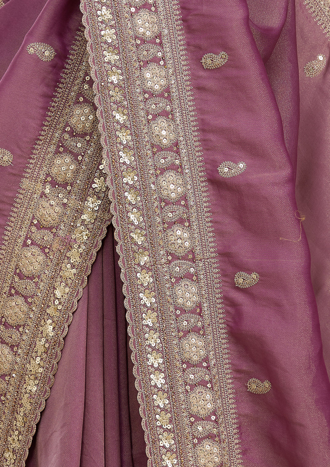 Dark Lavender Tissue Sequins Saree With Matching Blouse Piece