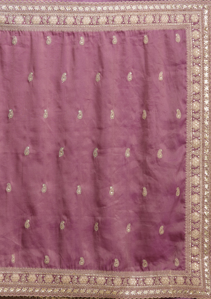 Dark Lavender Tissue Sequins Saree With Matching Blouse Piece