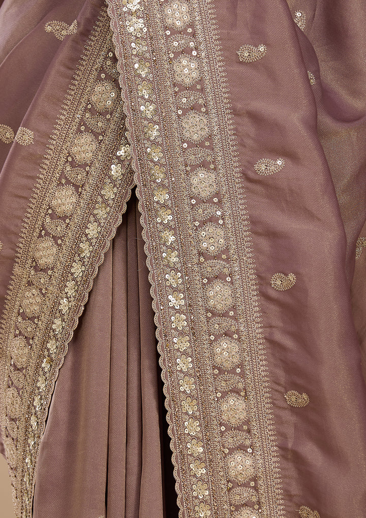 Mauve Tissue Cording Saree With Matching Blouse Piece