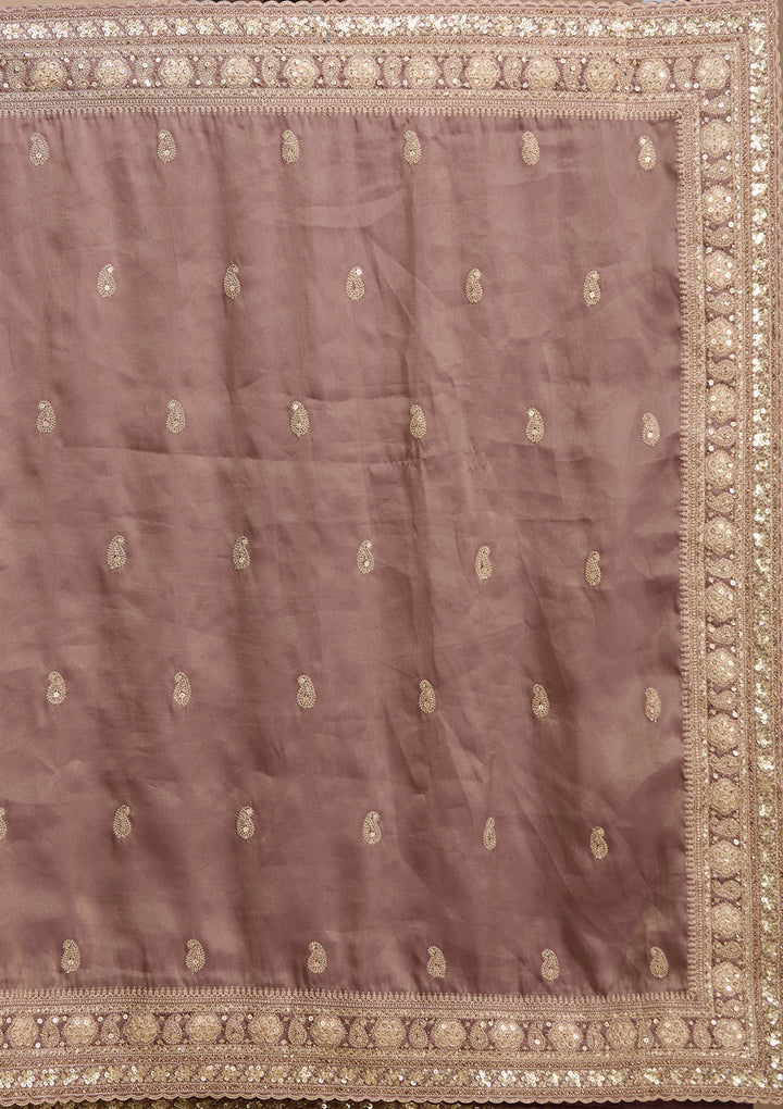 Mauve Tissue Cording Saree With Matching Blouse Piece
