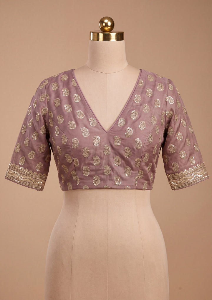 Mauve Tissue Cording Saree With Matching Blouse Piece