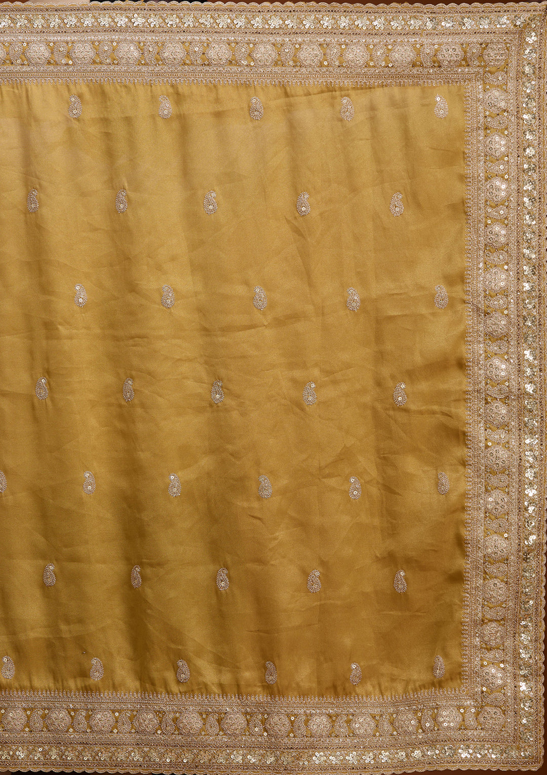 Mustard Yellow Tissue Sequins Saree With Matching Blouse Piece