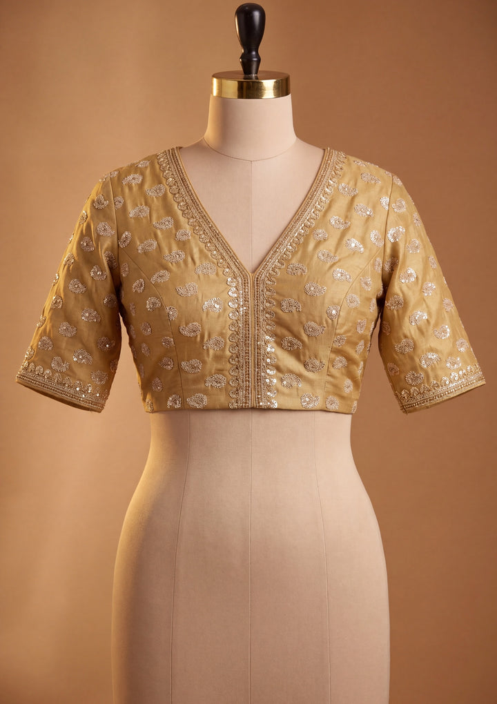 Mustard Yellow Tissue Sequins Saree With Matching Blouse Piece