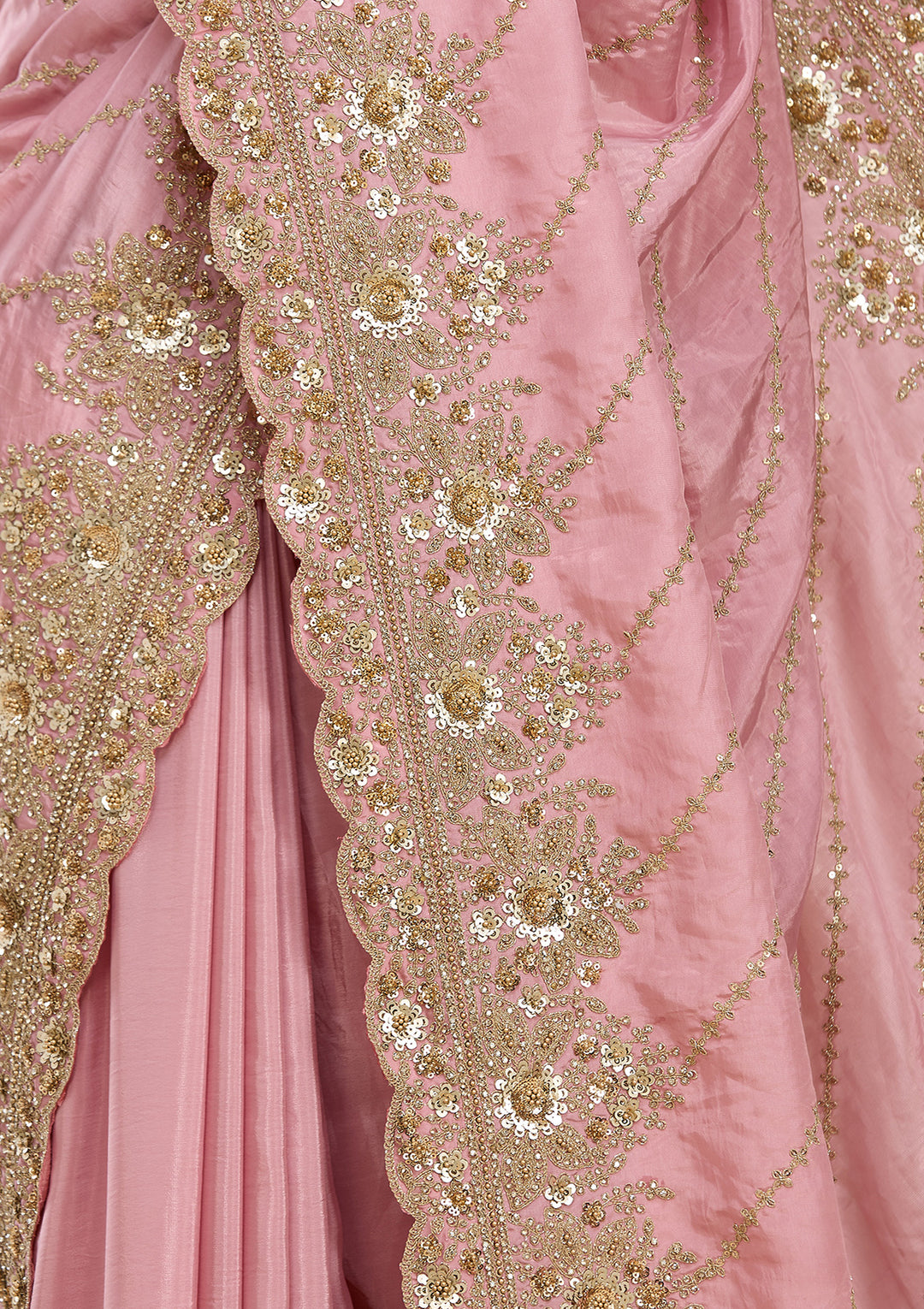 Baby Pink Tissue Sequins Saree With Matching Blouse Piece