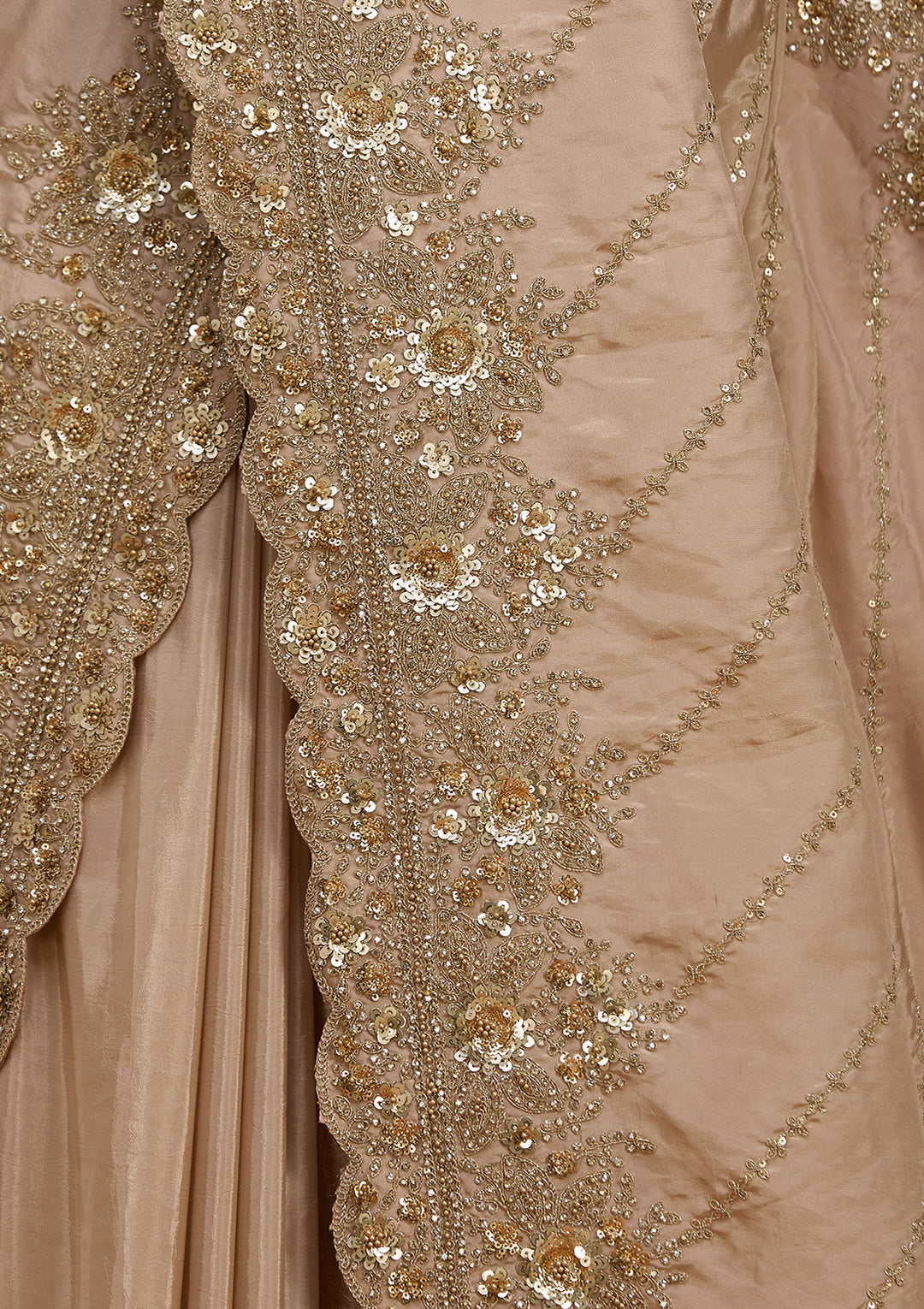 Beige Tissue Sequins Saree With Matching Blouse Piece