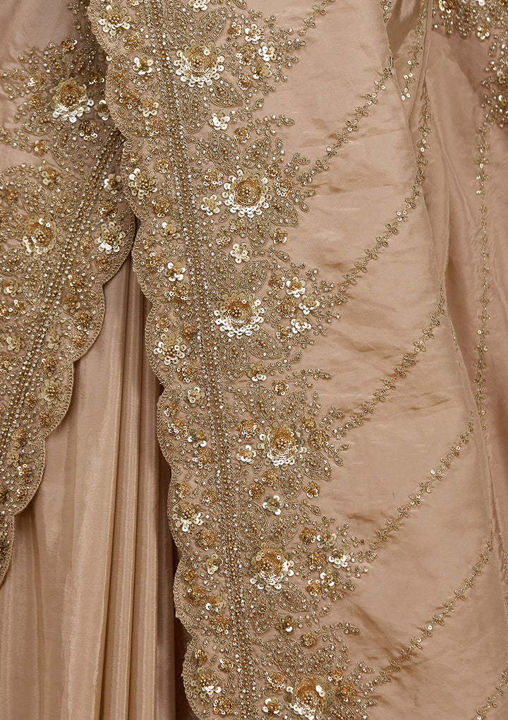 Beige Tissue Sequins Saree With Matching Blouse Piece