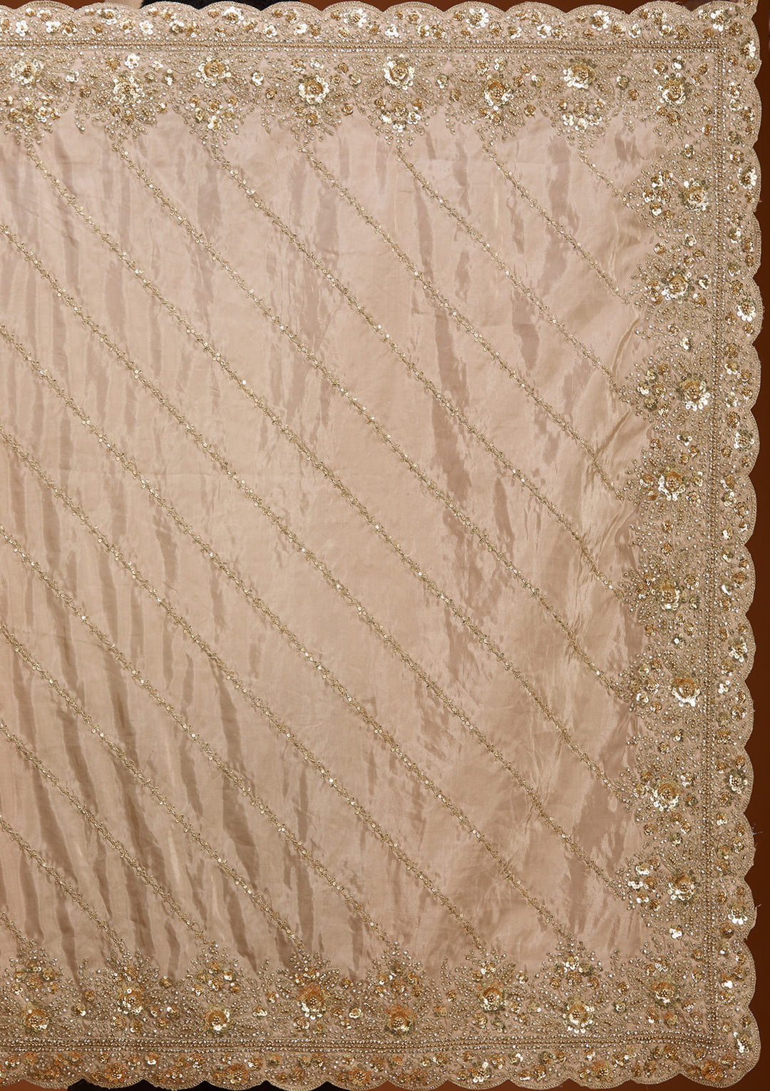 Beige Tissue Sequins Saree With Matching Blouse Piece