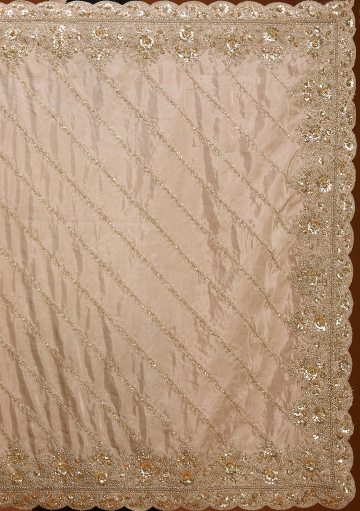 Beige Tissue Sequins Saree With Matching Blouse Piece