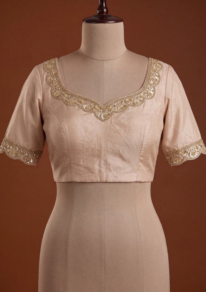 Beige Tissue Sequins Saree With Matching Blouse Piece