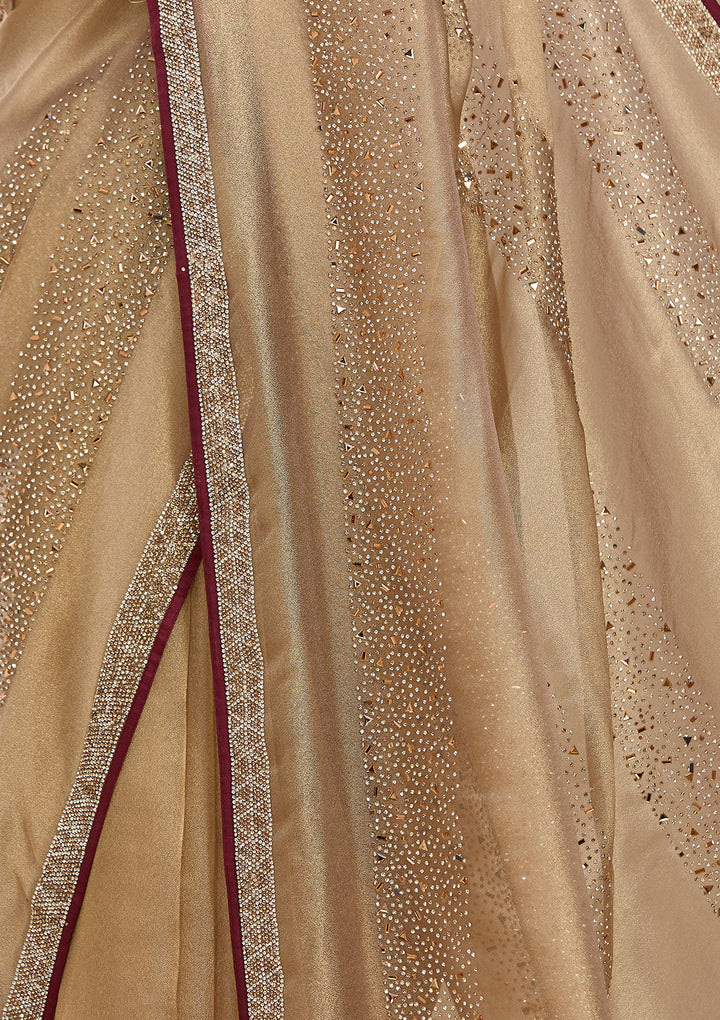Beige Tissue Swarovski Saree With Matching Blouse Piece
