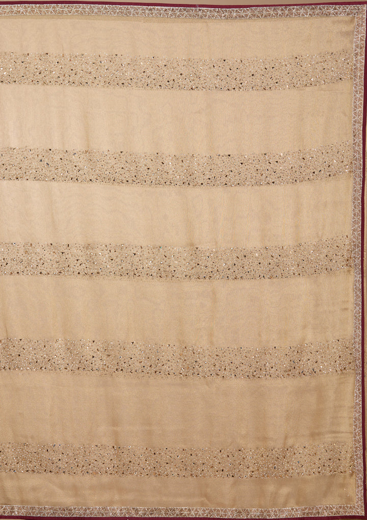 Beige Tissue Swarovski Saree With Matching Blouse Piece