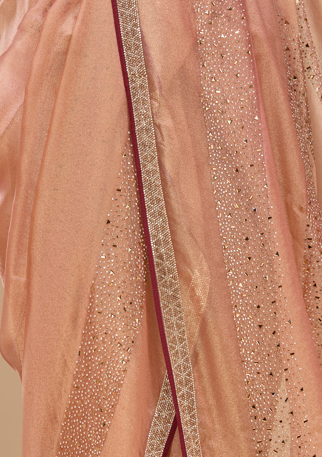 Peach Tissue Swarovski Saree With Matching Blouse Piece