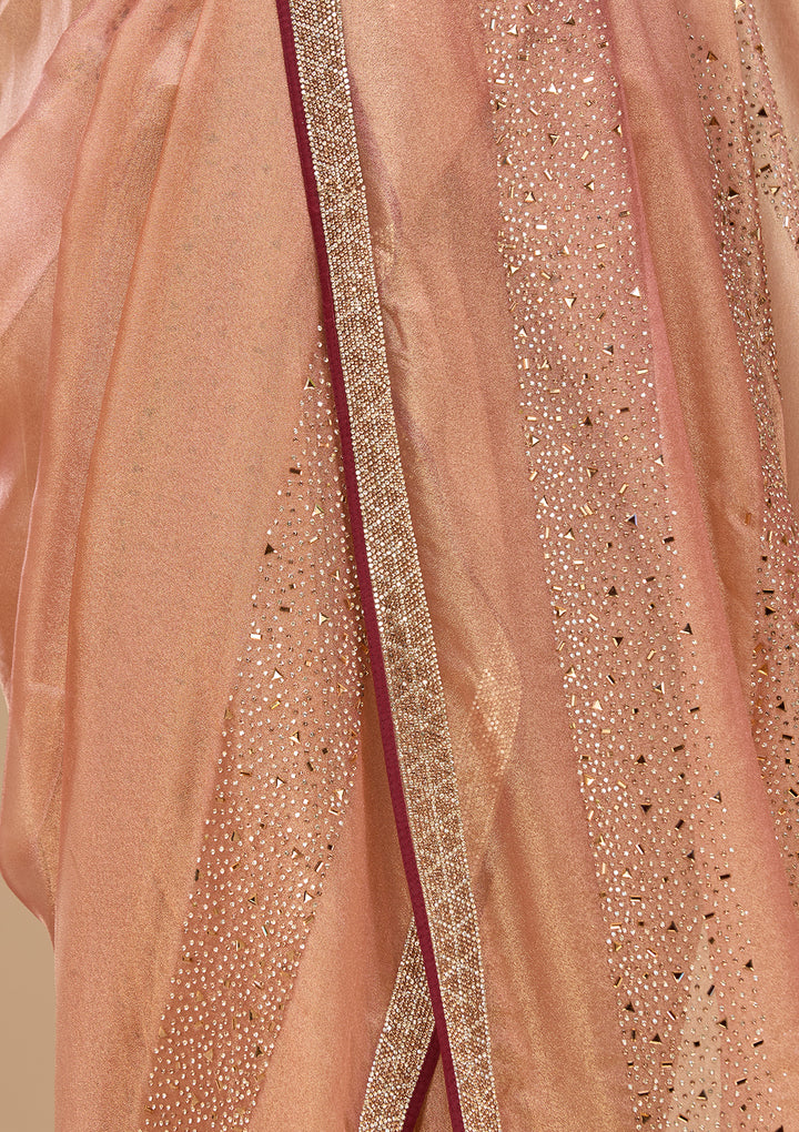 Peach Tissue Swarovski Saree With Matching Blouse Piece