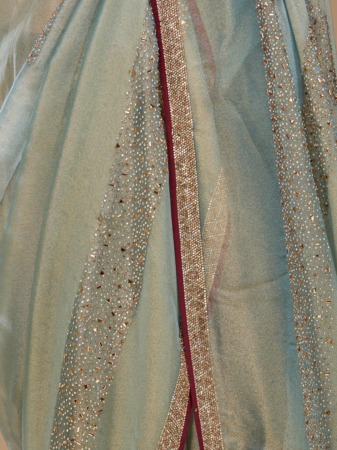 Sea Green Tissue Swarovski Saree With Matching Blouse Piece