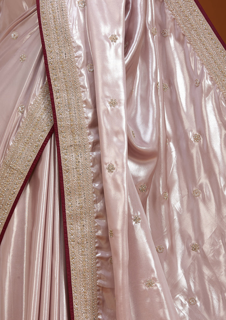 Baby Pink Tissue Cording Saree With Matching Blouse Piece
