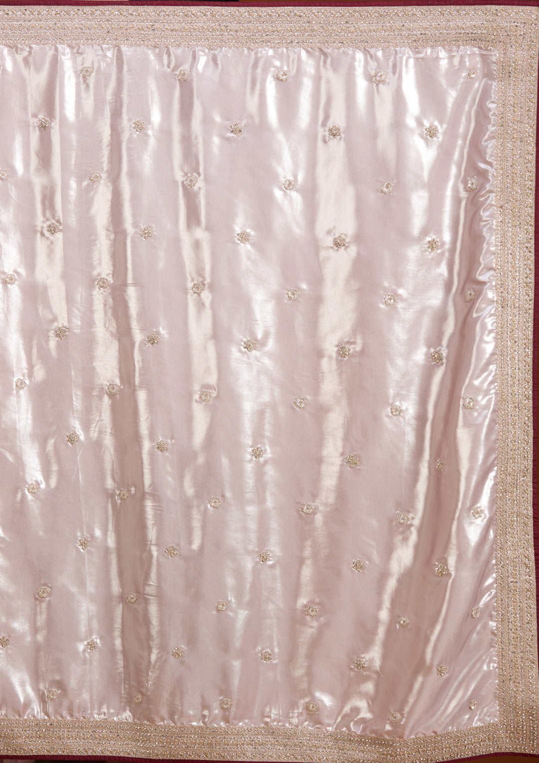 Baby Pink Tissue Cording Saree With Matching Blouse Piece