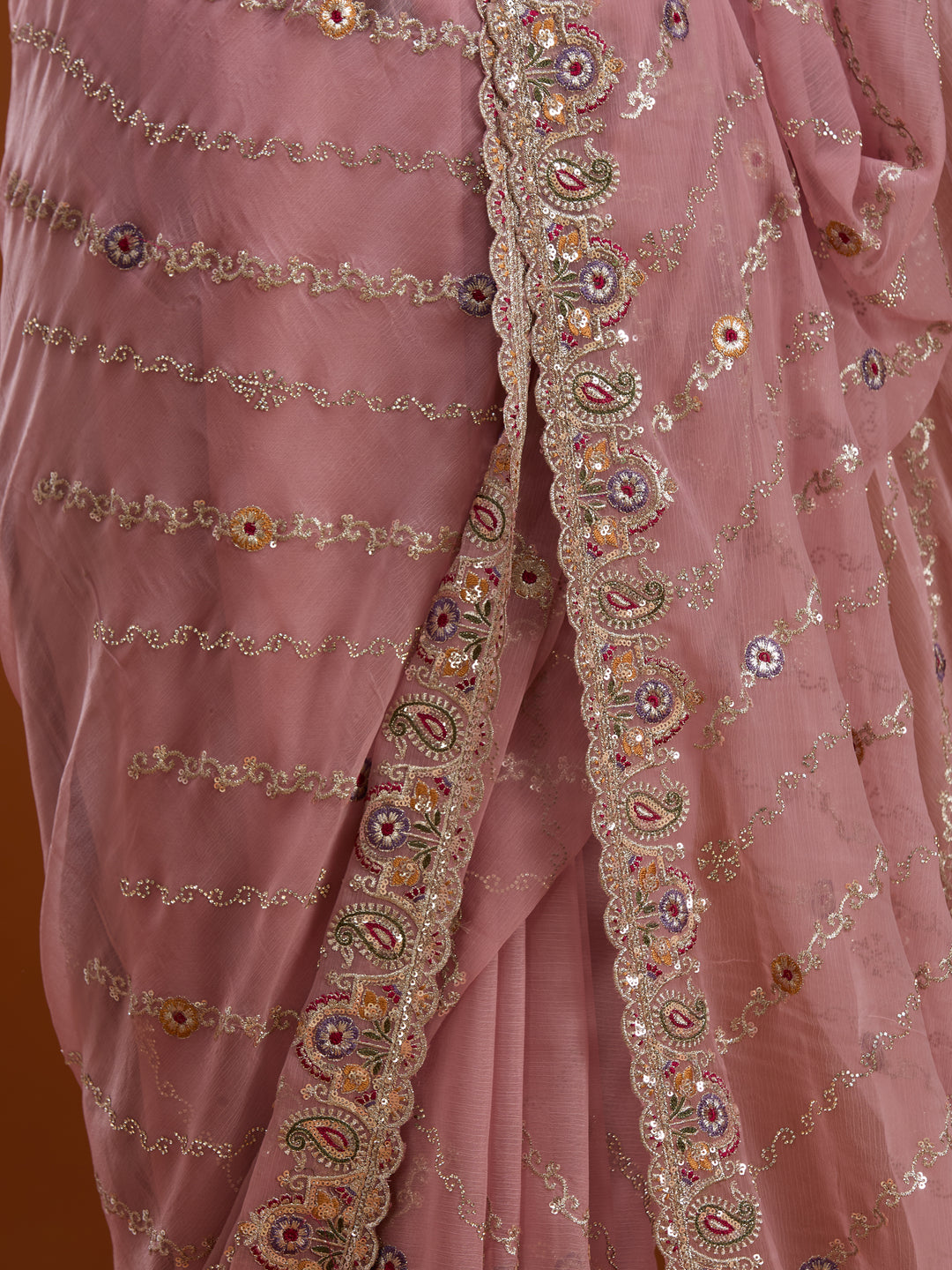 Baby Pink Tissue Threadwork Saree With Matching Blouse Piece