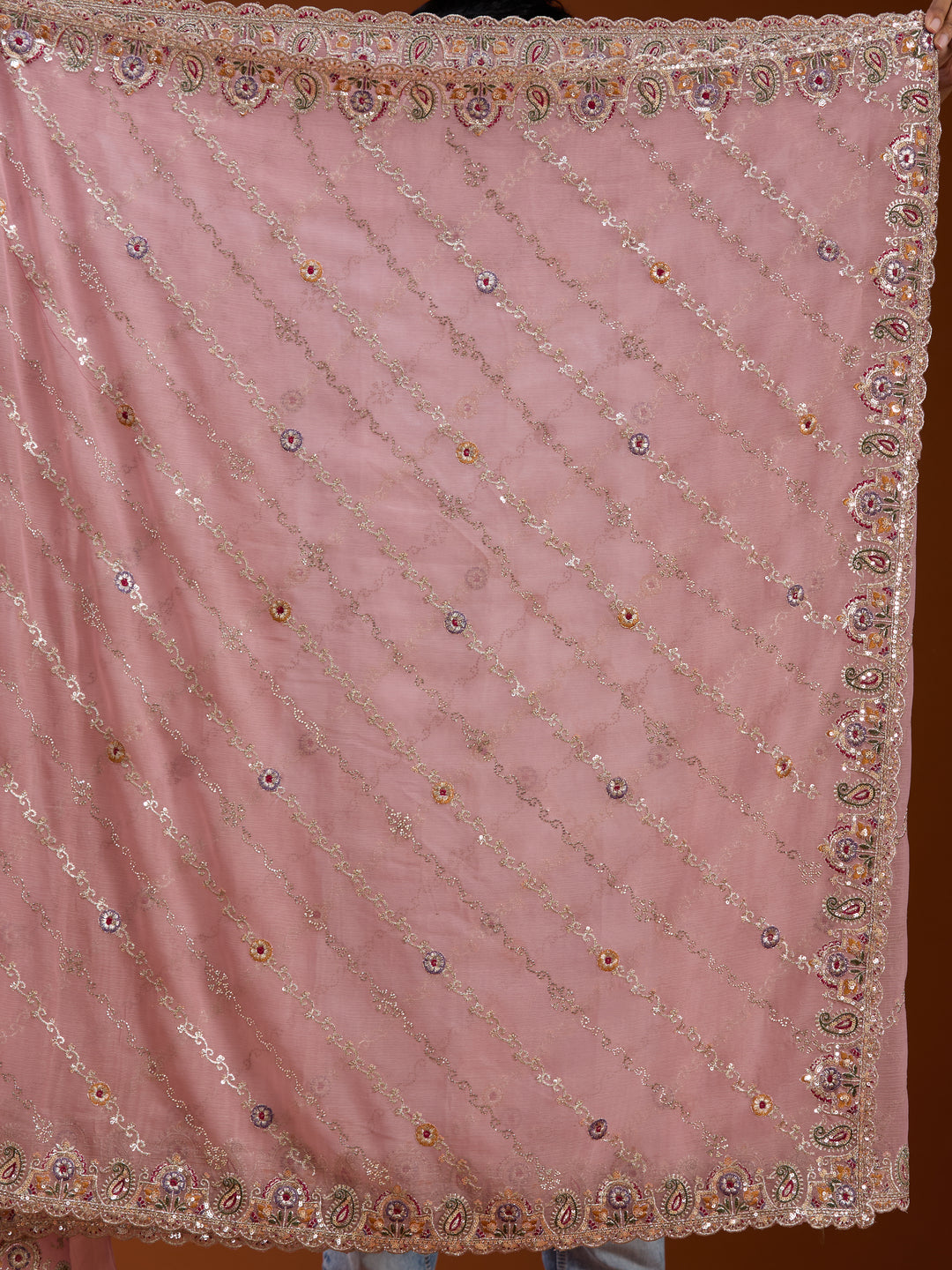 Baby Pink Tissue Threadwork Saree With Matching Blouse Piece