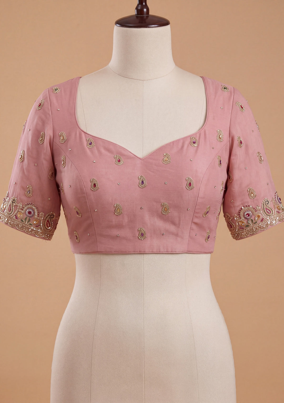 Baby Pink Tissue Threadwork Saree With Matching Blouse Piece