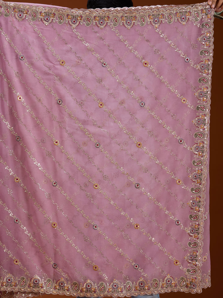 Lavender Tissue Threadwork Saree With Matching Blouse Piece