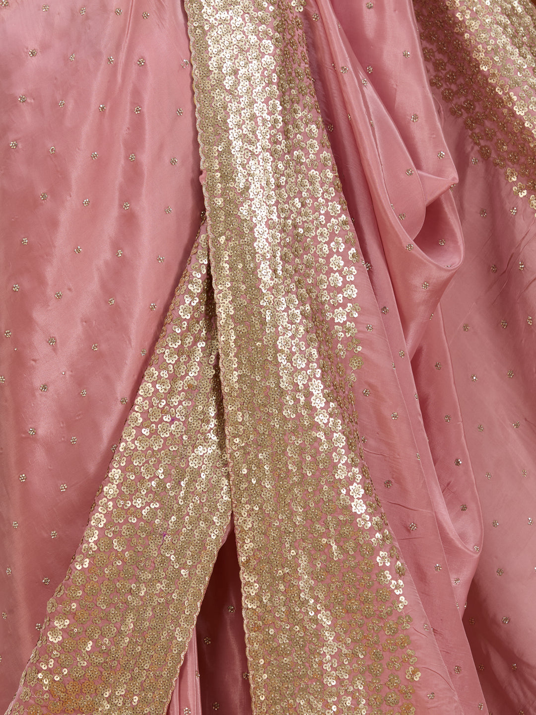 Baby Pink Crepe Sequins Saree With Matching Blouse Piece