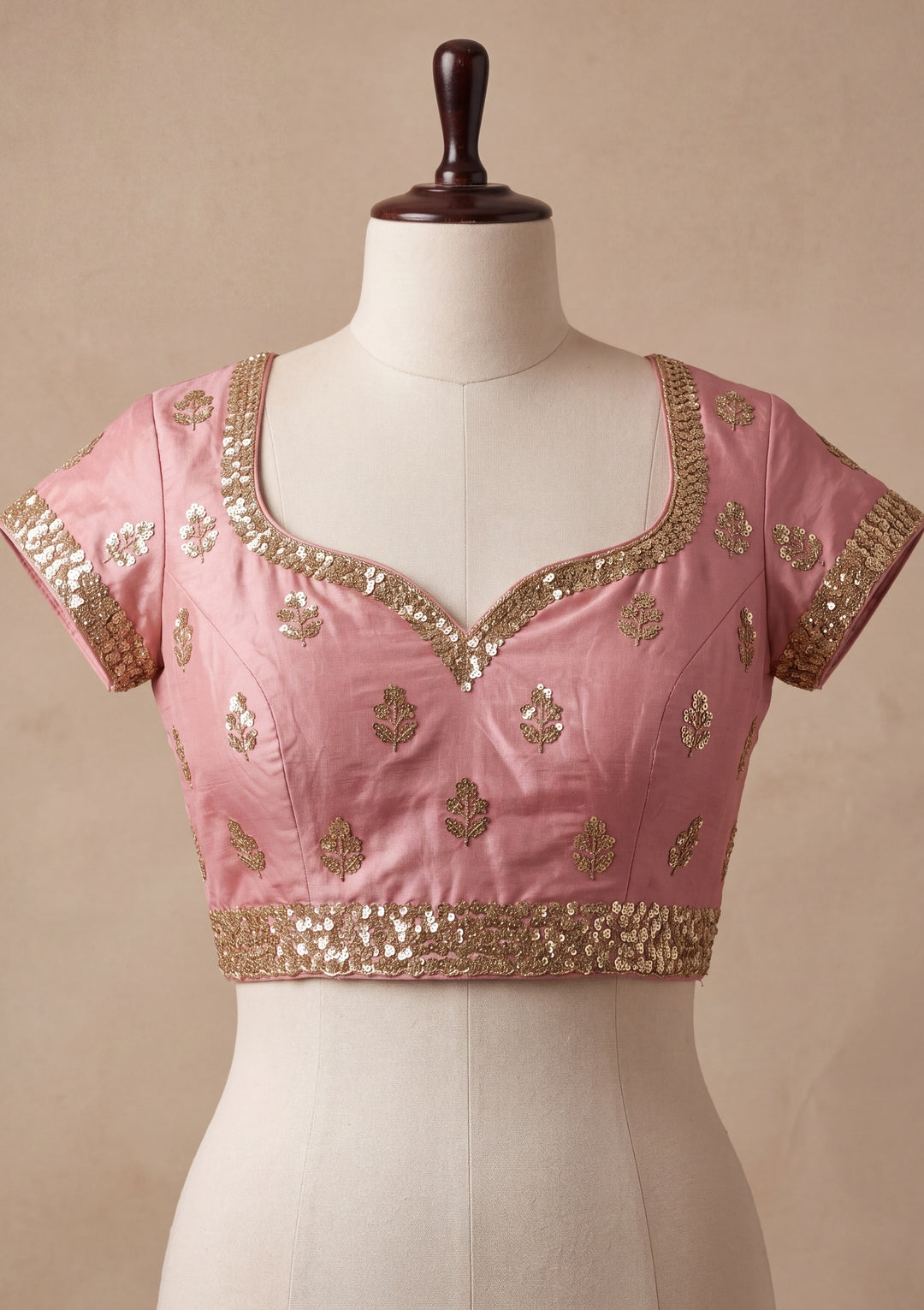 Baby Pink Crepe Sequins Saree With Matching Blouse Piece