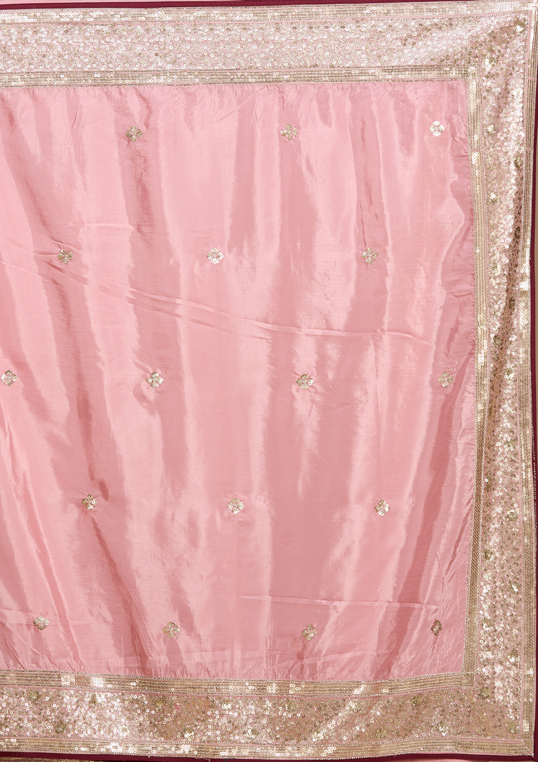 Baby Pink Crepe Sequins Saree With Matching Blouse Piece