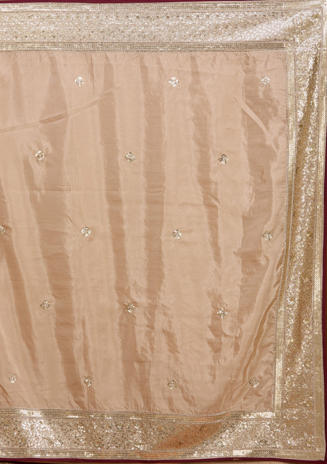 Beige Crepe Sequins Saree With Matching Blouse Piece