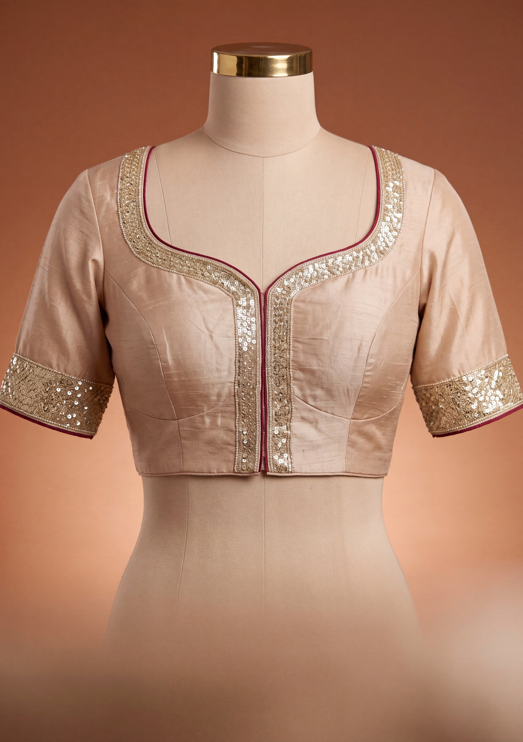 Beige Crepe Sequins Saree With Matching Blouse Piece