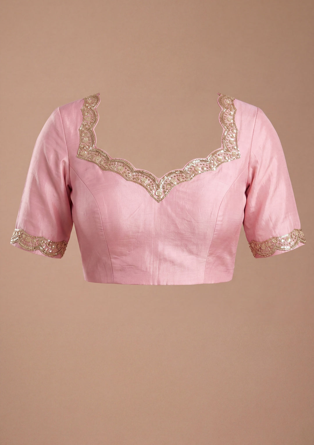 Baby Pink Crepe Sequins Saree With Matching Blouse Piece