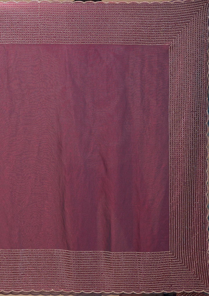 Wine Tissue Gold Stonework Saree With Matching Blouse Piece