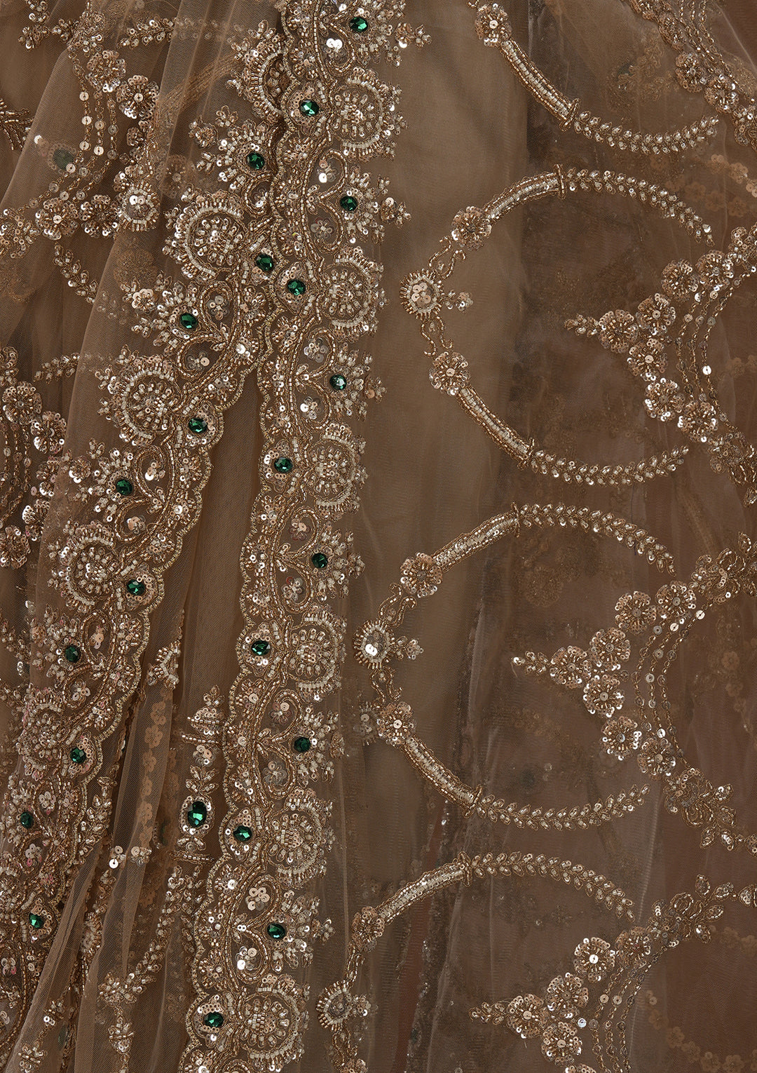 Beige Cutdana Net Saree