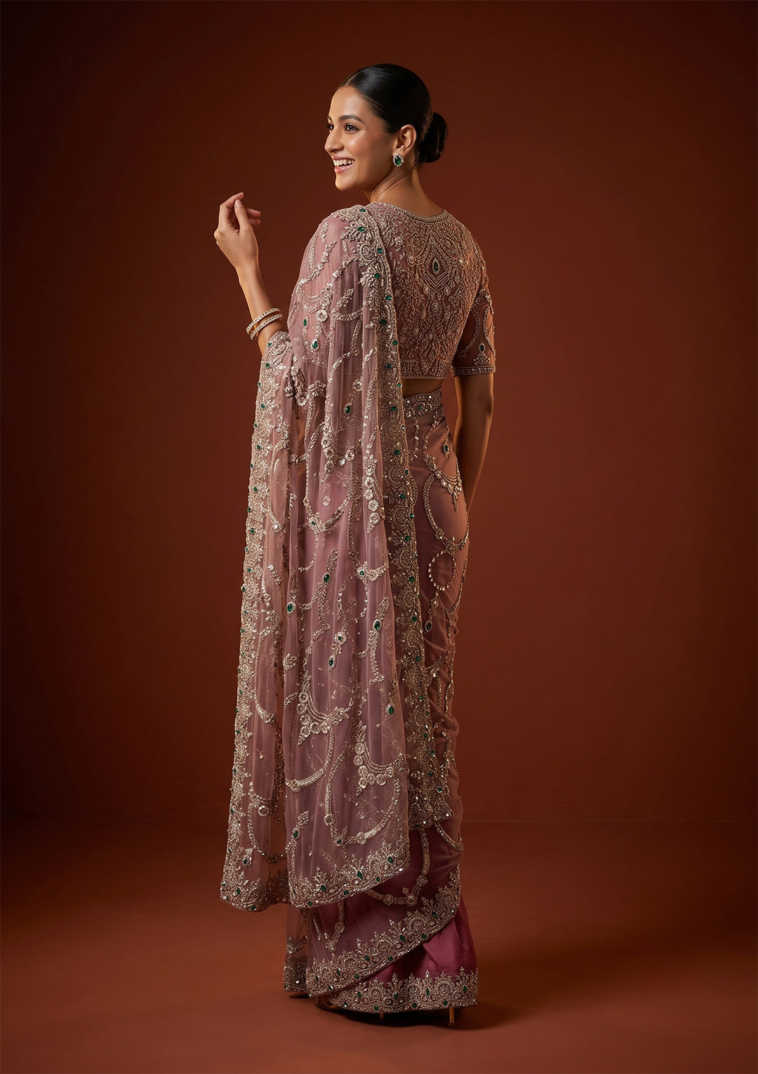 Onion Pink Cutdana Net Saree