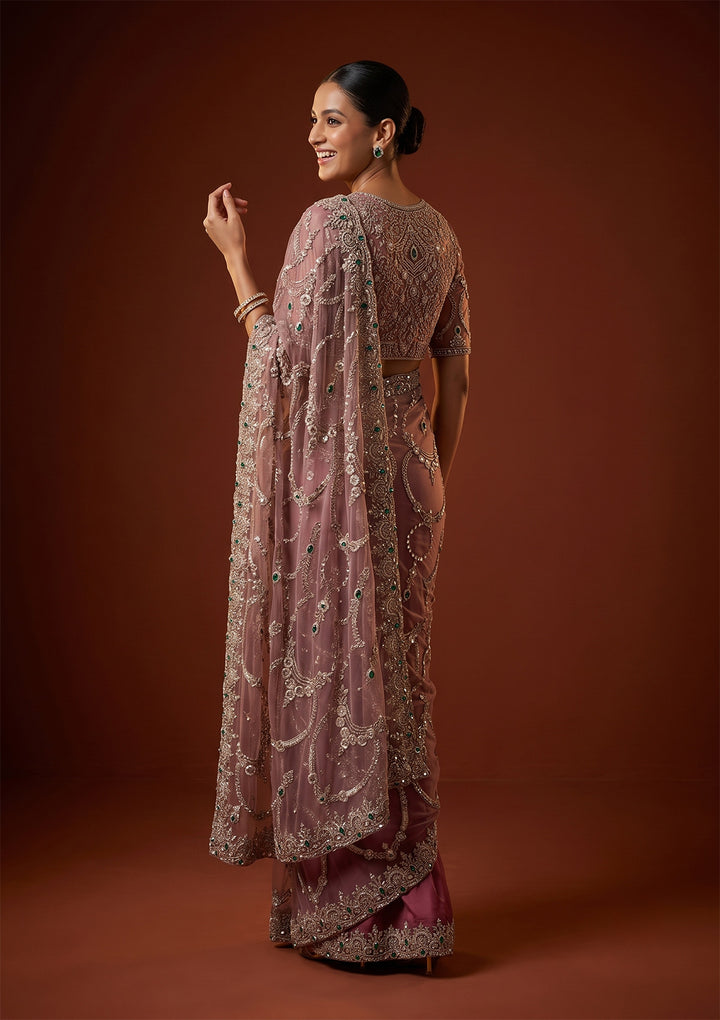 Onion Pink Cutdana Net Saree