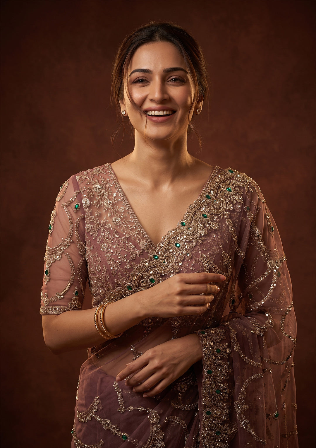 Onion Pink Cutdana Net Saree