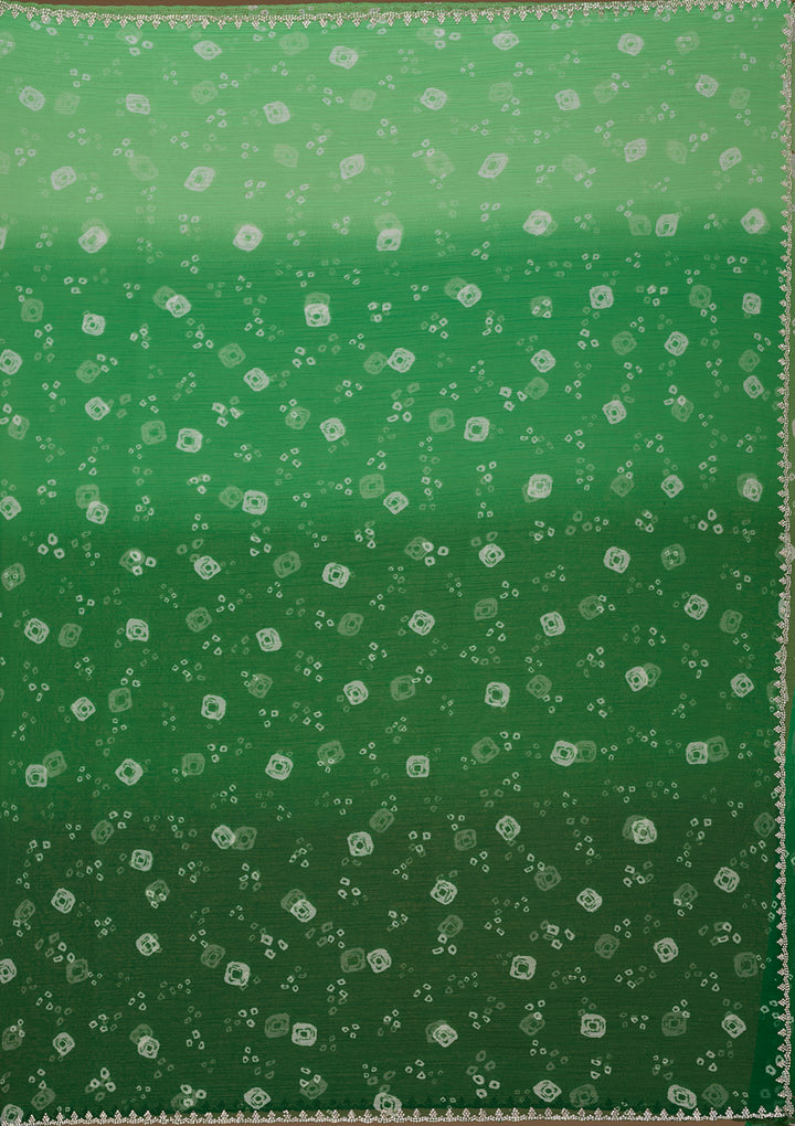 Leaf Green Stonework (Silver) Chiffon Saree