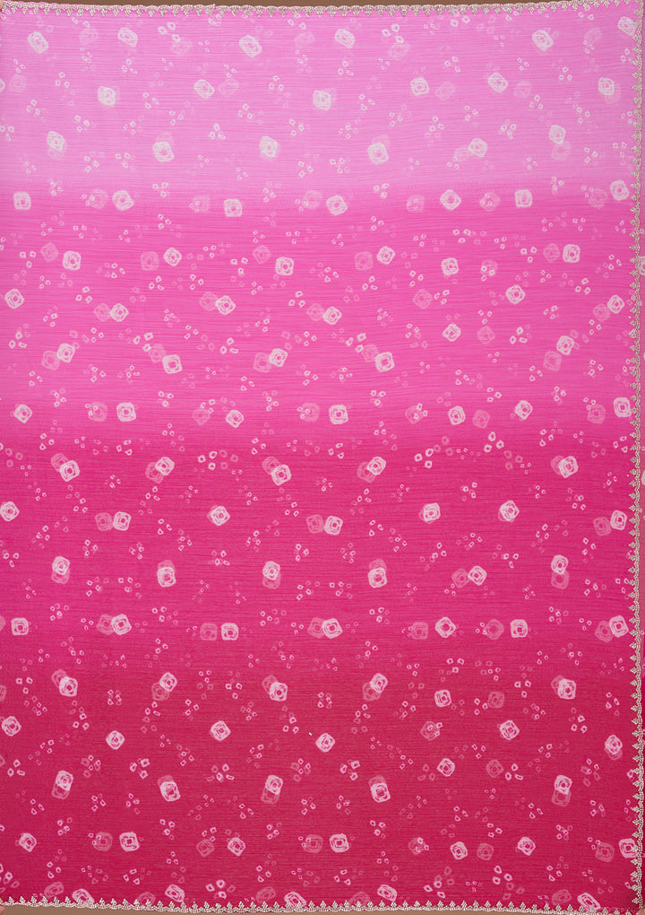 Pink Stonework (Silver) Chiffon Saree